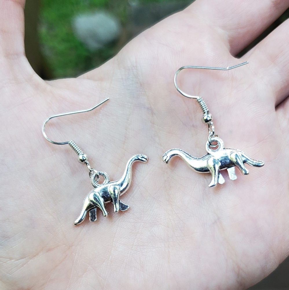 NWOT Silver Brontosaurus Drop Earrings - Picture 4 of 4